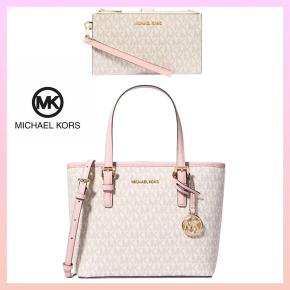 Michael Kors Zip Top Tote Bag Extra Small and Smartphone Wallet Set - Picture 1 of 8